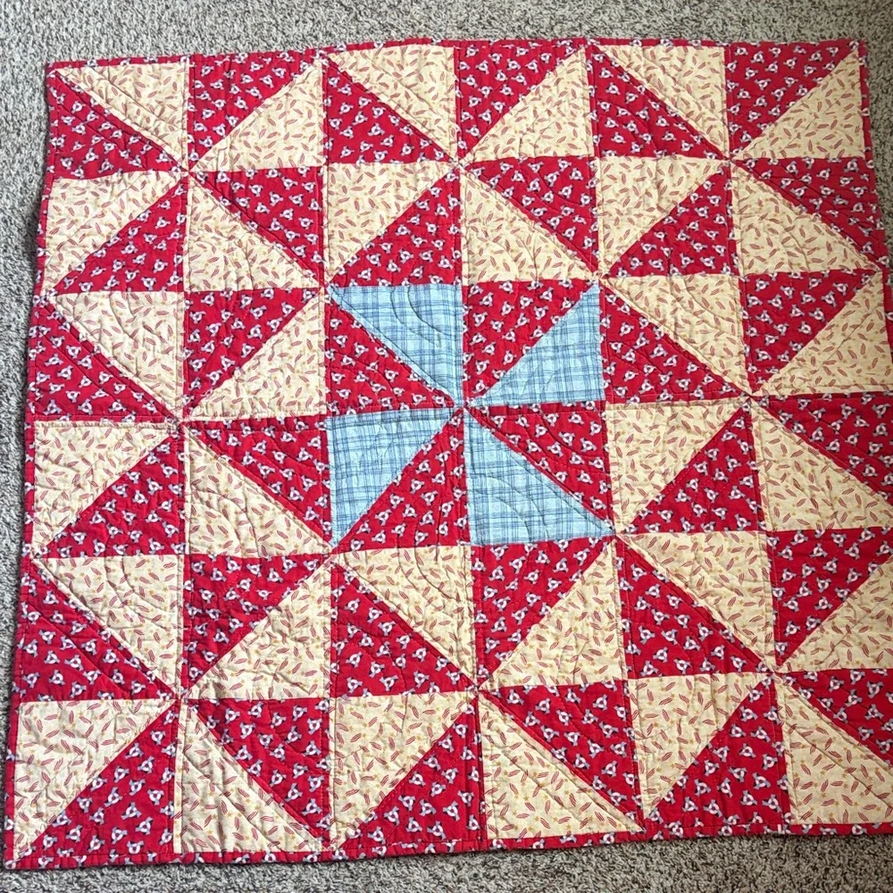 Red and Cream Patchwork Quilt